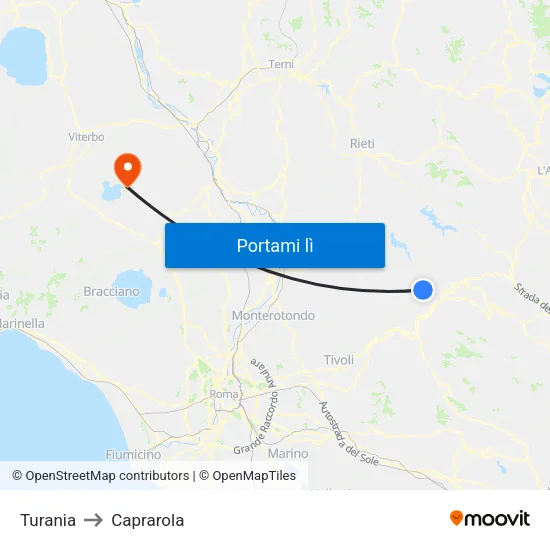 Turania to Caprarola map