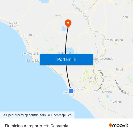 Fiumicino Aeroporto to Caprarola map