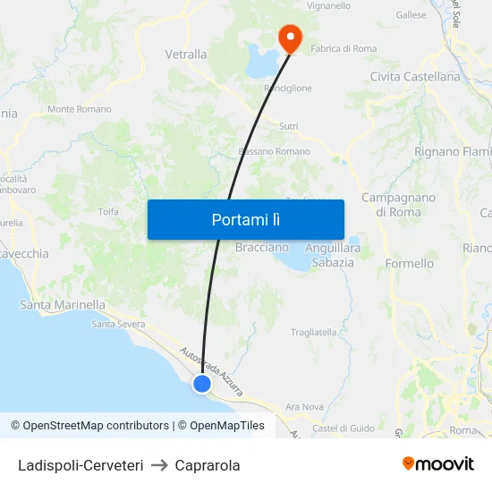 Ladispoli-Cerveteri to Caprarola map