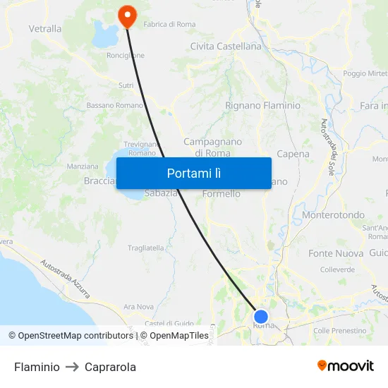 Flaminio to Caprarola map