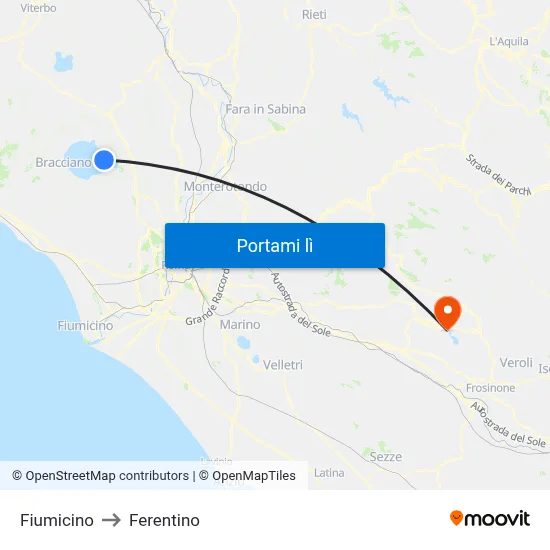 Fiumicino to Ferentino map