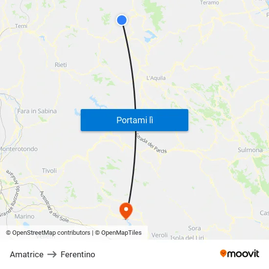 Amatrice to Ferentino map
