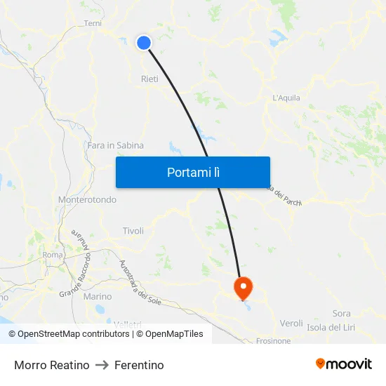 Morro Reatino to Ferentino map