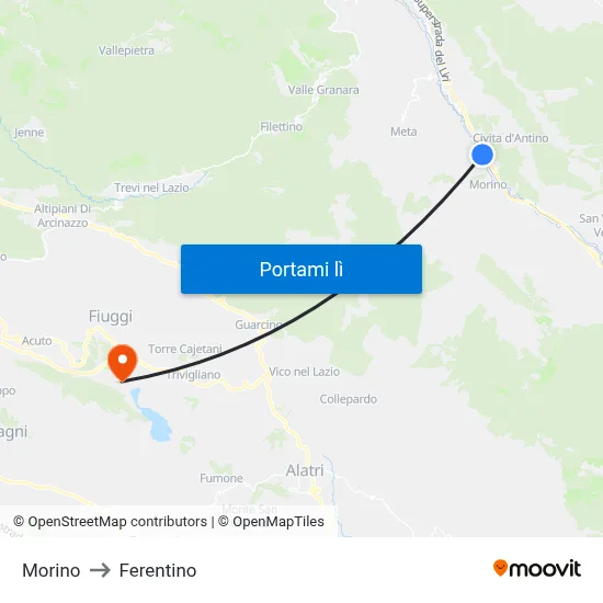 Morino to Ferentino map