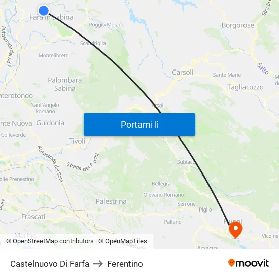Castelnuovo Di Farfa to Ferentino map