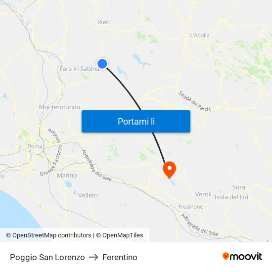 Poggio San Lorenzo to Ferentino map