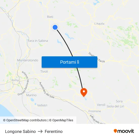 Longone Sabino to Ferentino map