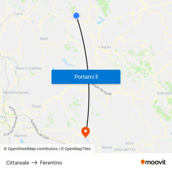 Cittareale to Ferentino map