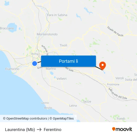Laurentina (Mb) to Ferentino map