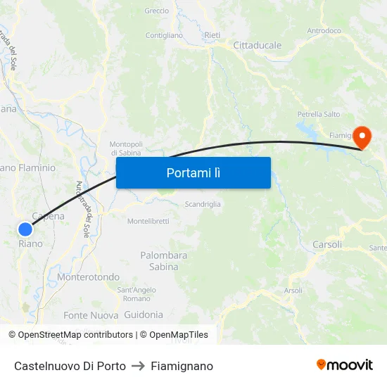 Castelnuovo Di Porto to Fiamignano map