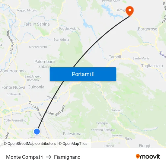 Monte Compatri to Fiamignano map