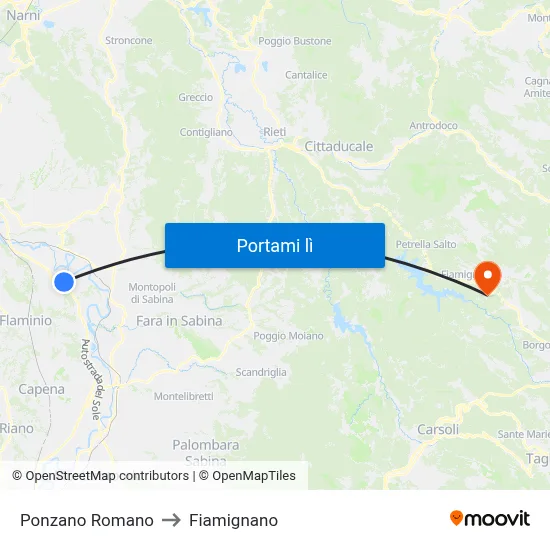 Ponzano Romano to Fiamignano map