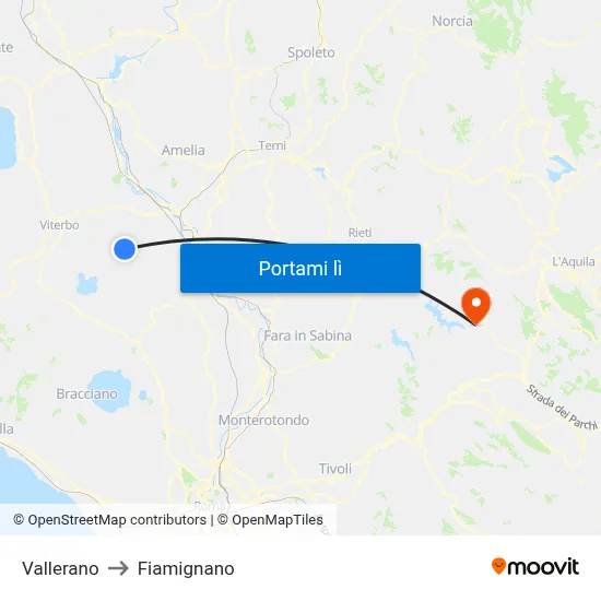 Vallerano to Fiamignano map