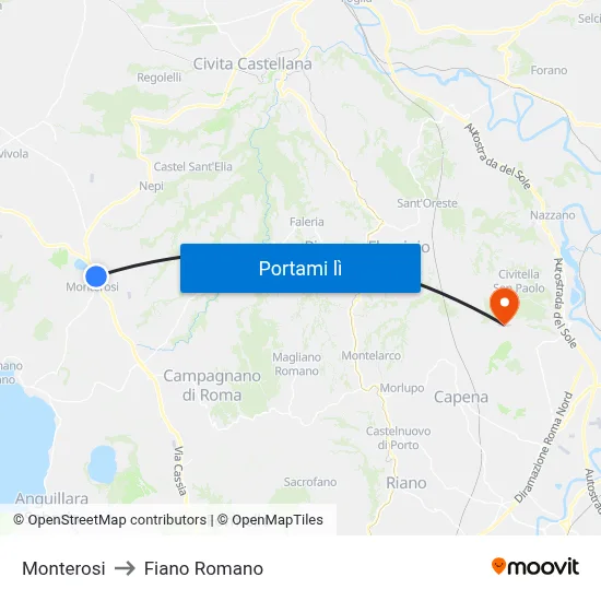 Monterosi to Fiano Romano map