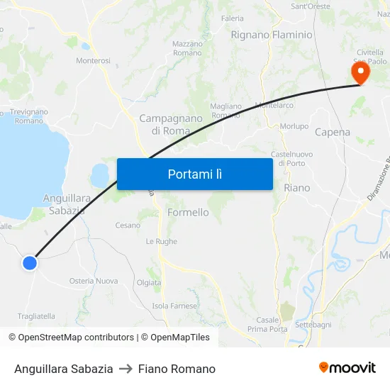 Anguillara Sabazia to Fiano Romano map