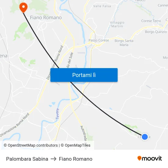 Palombara Sabina to Fiano Romano map