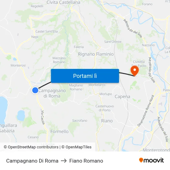 Campagnano Di Roma to Fiano Romano map