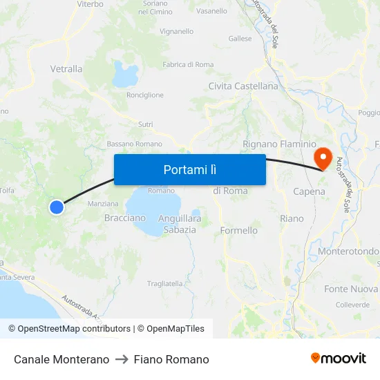 Canale Monterano to Fiano Romano map