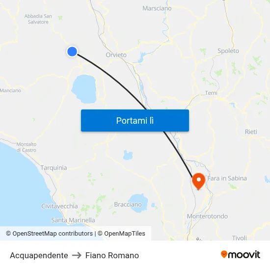 Acquapendente to Fiano Romano map