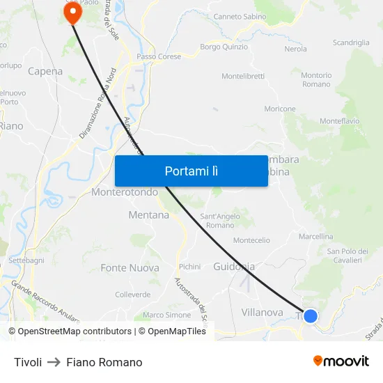Tivoli to Fiano Romano map