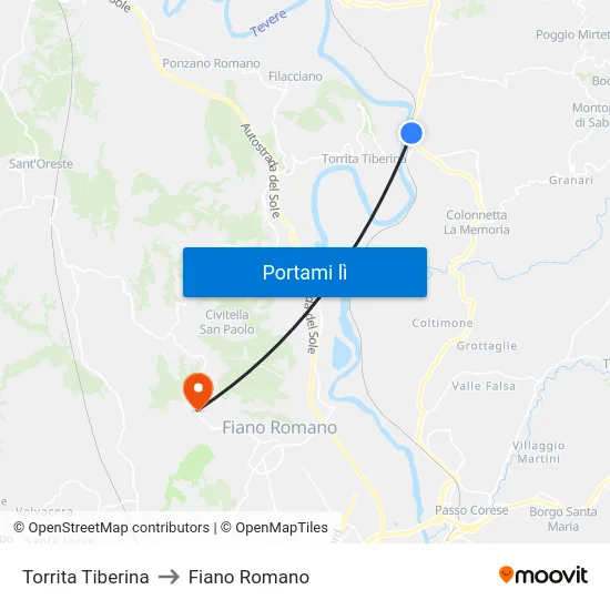 Torrita Tiberina to Fiano Romano map