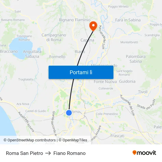 Roma San Pietro to Fiano Romano map