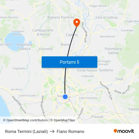 Roma Termini (Laziali) to Fiano Romano map
