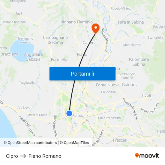 Cipro to Fiano Romano map