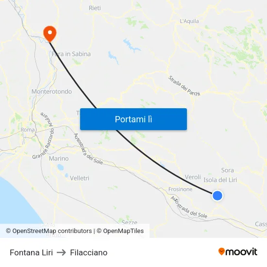 Fontana Liri to Filacciano map