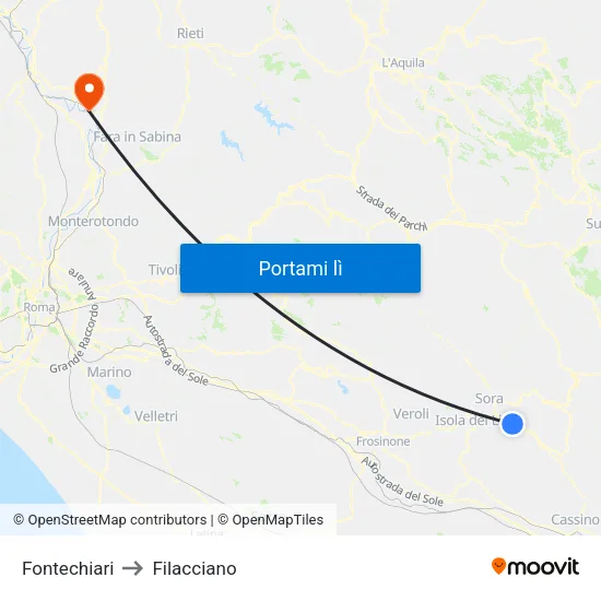 Fontechiari to Filacciano map