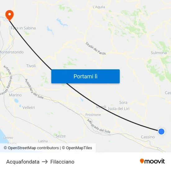 Acquafondata to Filacciano map