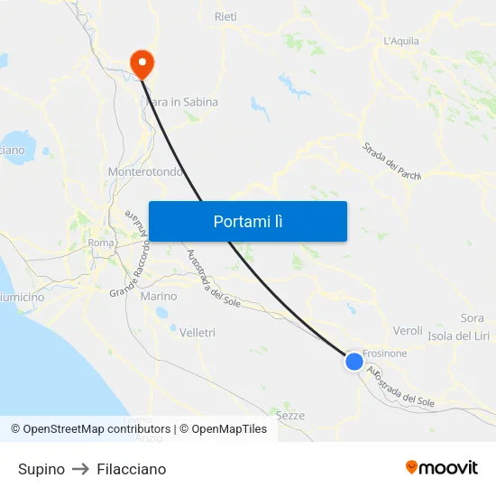Supino to Filacciano map