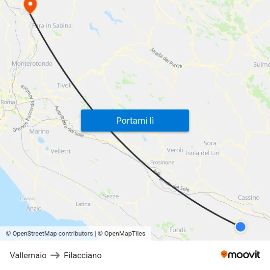 Vallemaio to Filacciano map