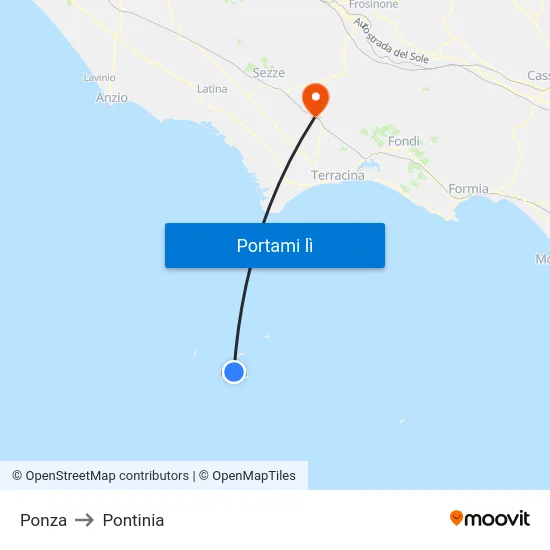 Ponza to Pontinia map
