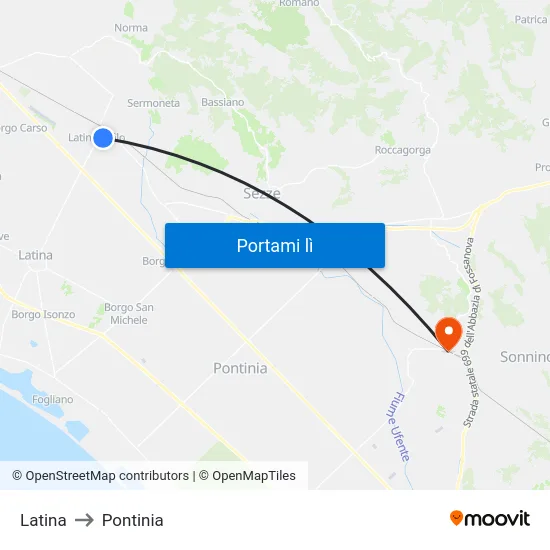 Latina to Pontinia map