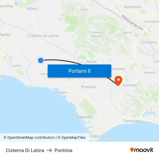 Cisterna Di Latina to Pontinia map