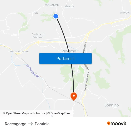 Roccagorga to Pontinia map