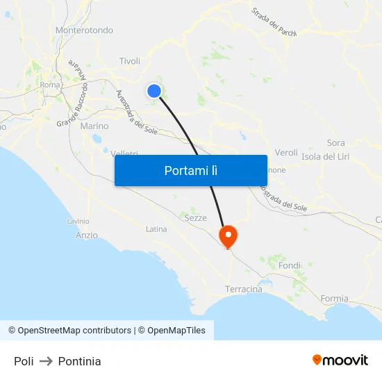 Poli to Pontinia map