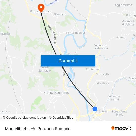 Montelibretti to Ponzano Romano map
