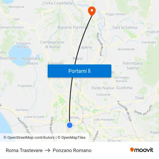 Roma Trastevere to Ponzano Romano map