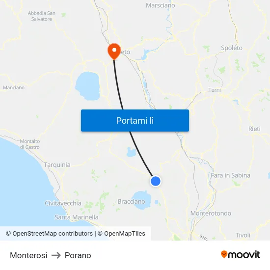 Monterosi to Porano map
