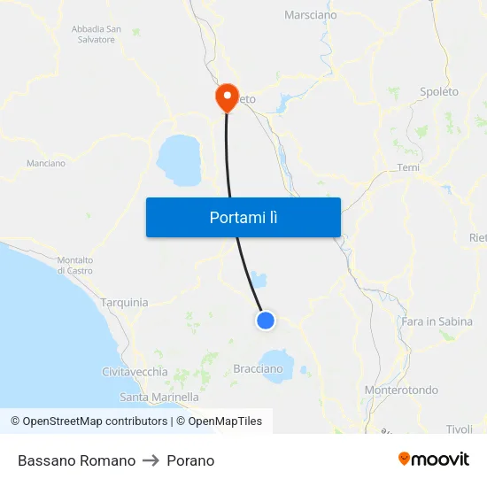 Bassano Romano to Porano map