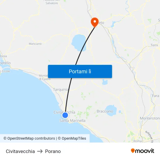 Civitavecchia to Porano map