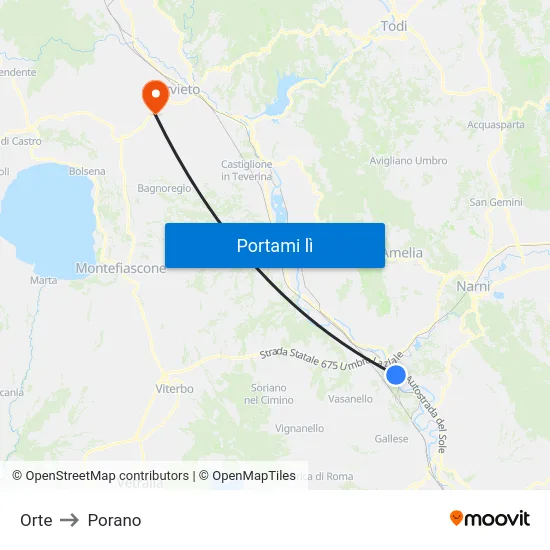 Orte to Porano map