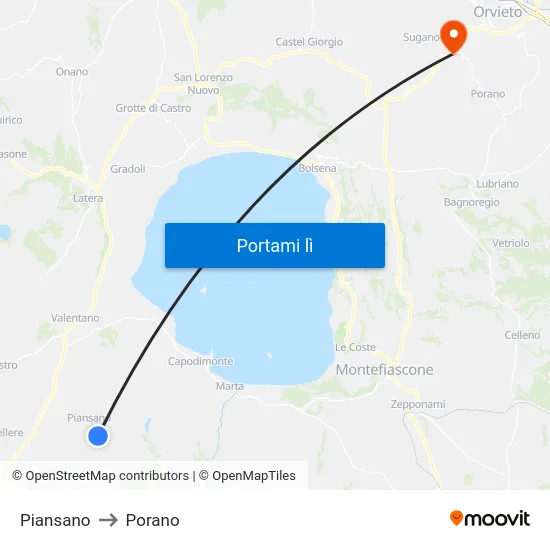 Piansano to Porano map