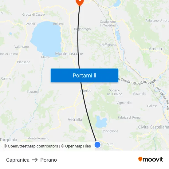 Capranica to Porano map