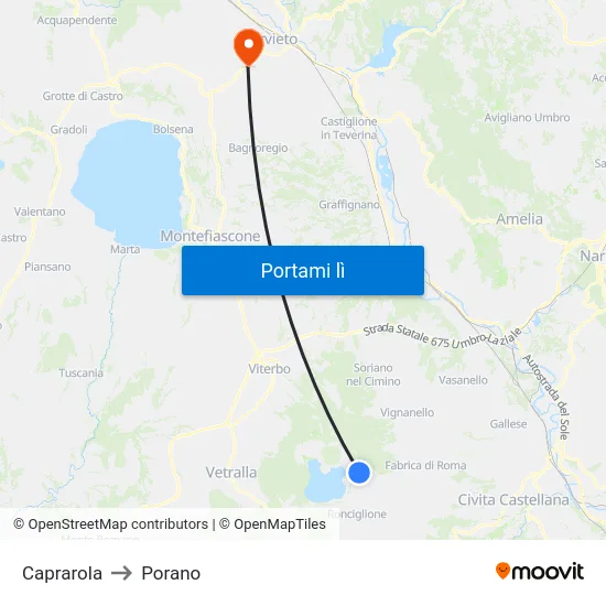 Caprarola to Porano map