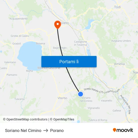 Soriano Nel Cimino to Porano map