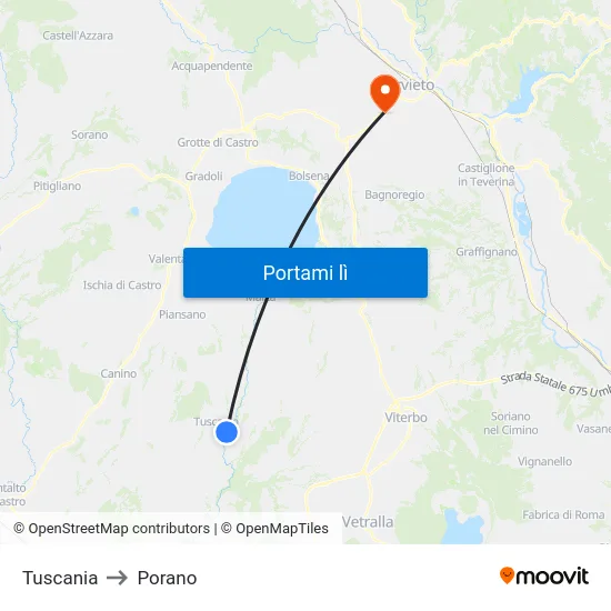 Tuscania to Porano map