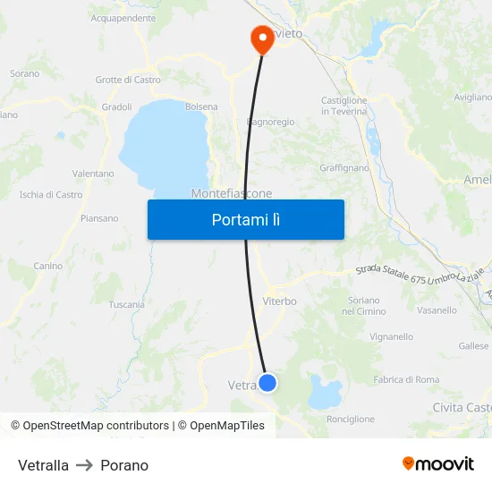 Vetralla to Porano map